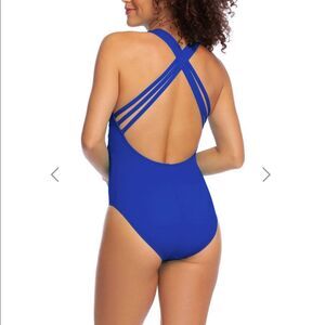 NWT La Blanca Blueberry Multi-Strap Cross-Back One Piece Swimsuit Swimwear Sz 10